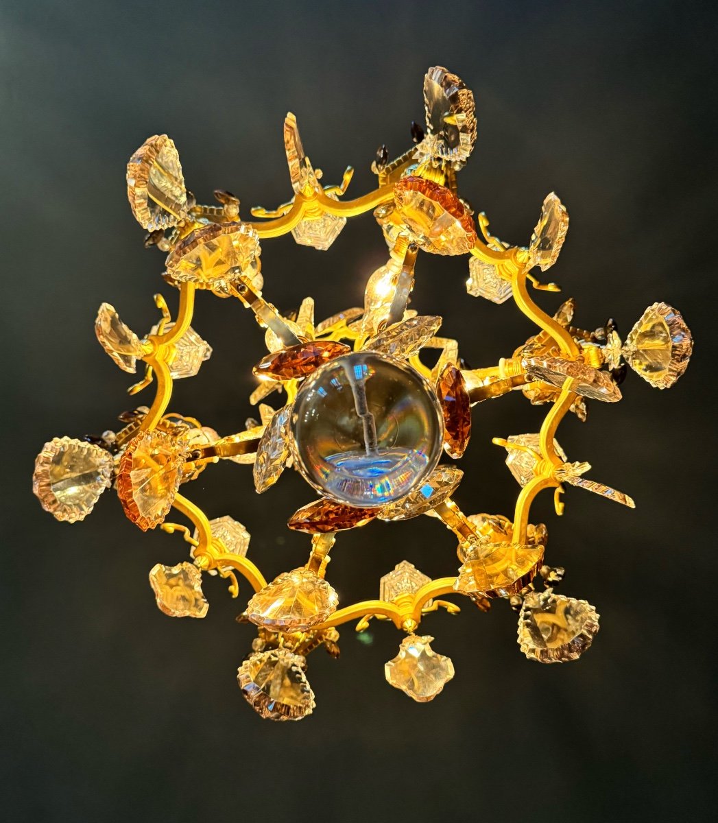 Pagoda Shaped Chandelier In Gilt Bronze And Crystal Attributed To Henri Vian-photo-6