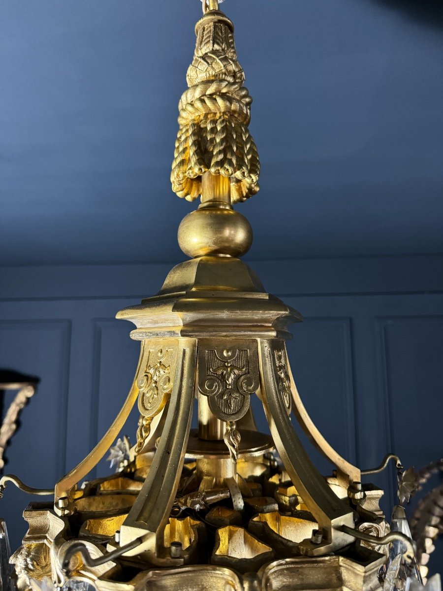 Pagoda Shaped Chandelier In Gilt Bronze And Crystal Attributed To Henri Vian-photo-7