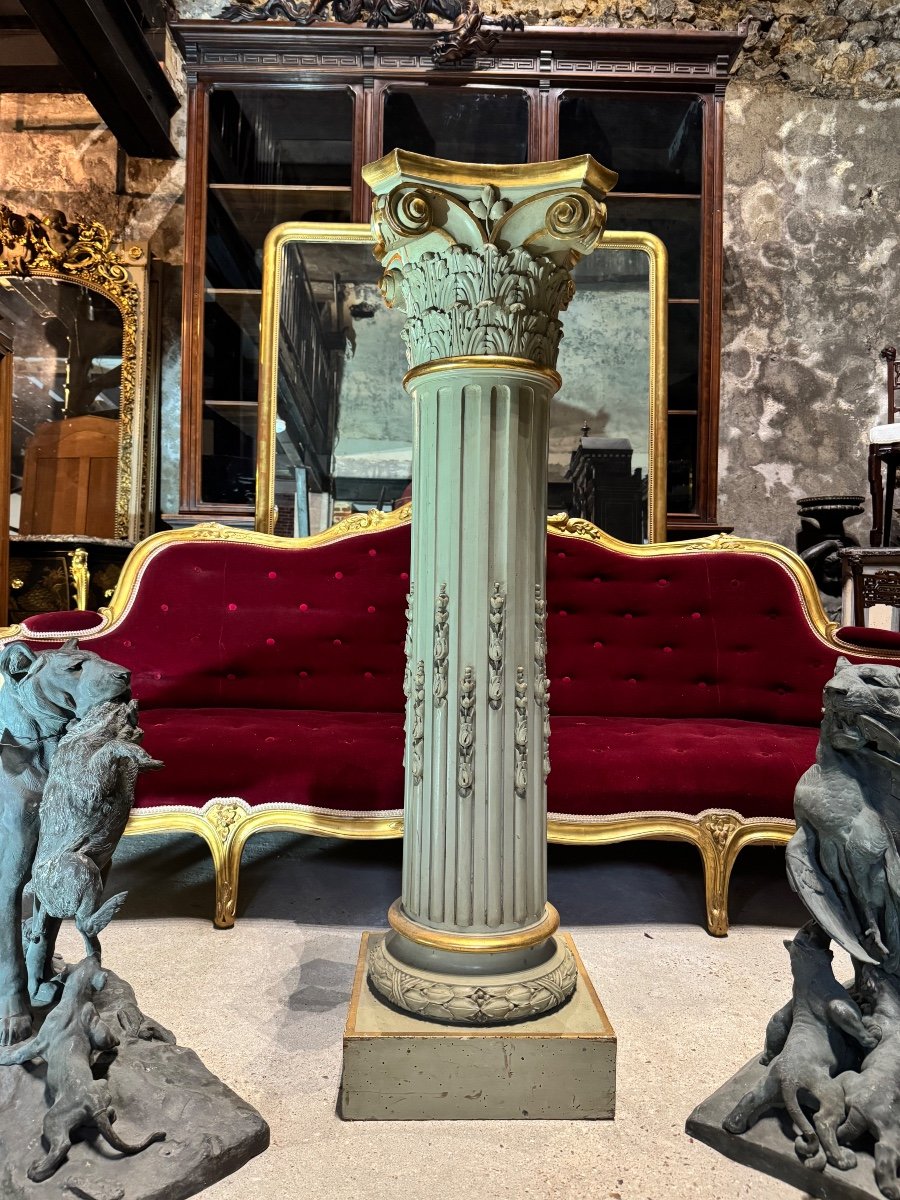 Carved Wooden Column With Corinthian Capital From The Napoleon III Period-photo-2