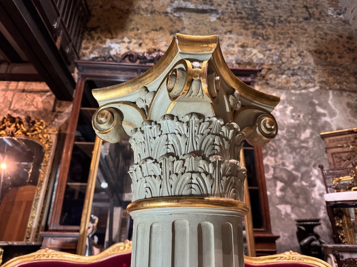 Carved Wooden Column With Corinthian Capital From The Napoleon III Period-photo-1