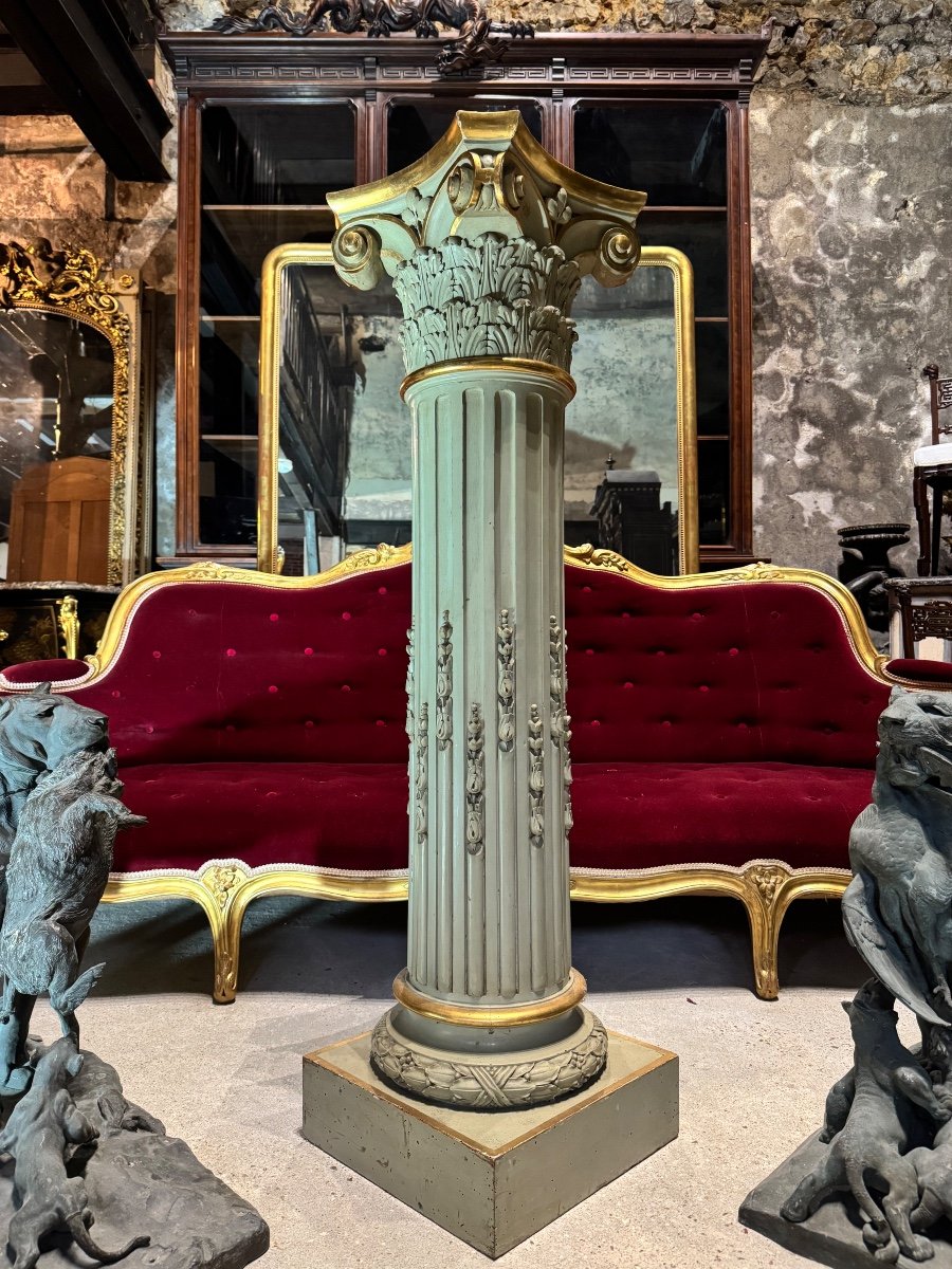 Carved Wooden Column With Corinthian Capital From The Napoleon III Period-photo-4