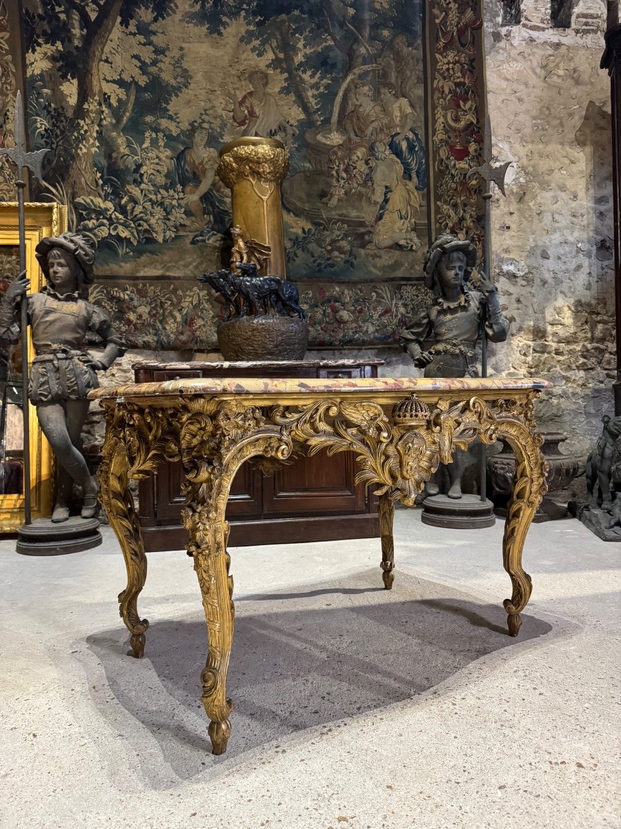 Console  « aux Armes De France » En Bois Doré D’époque Napoléon III-photo-2