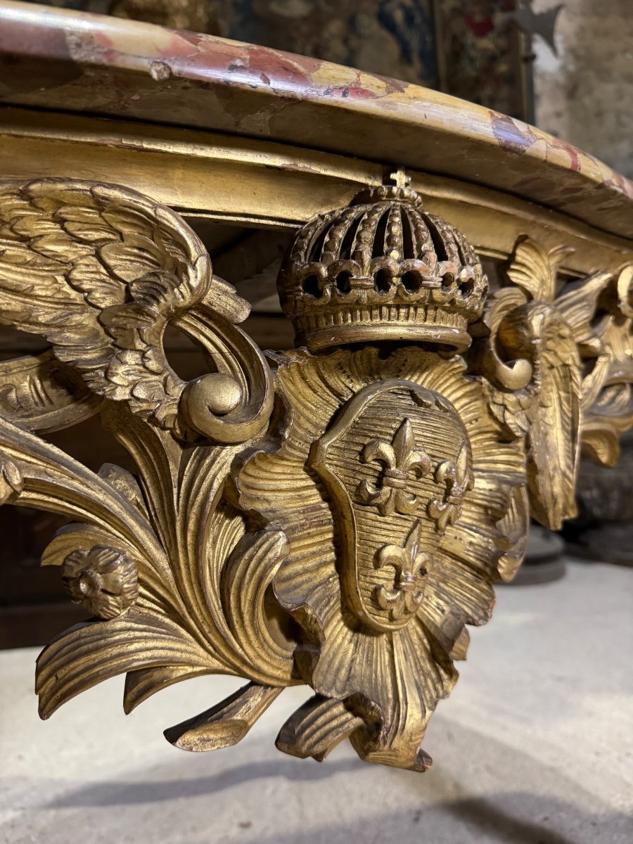 Console  « aux Armes De France » En Bois Doré D’époque Napoléon III-photo-3