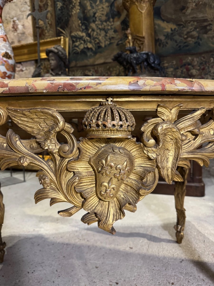 Console  « aux Armes De France » En Bois Doré D’époque Napoléon III-photo-7