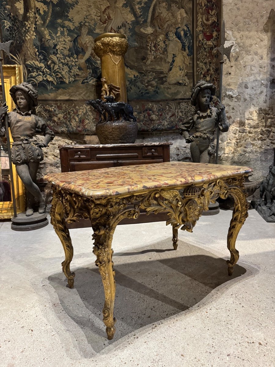 Console  « aux Armes De France » En Bois Doré D’époque Napoléon III-photo-8