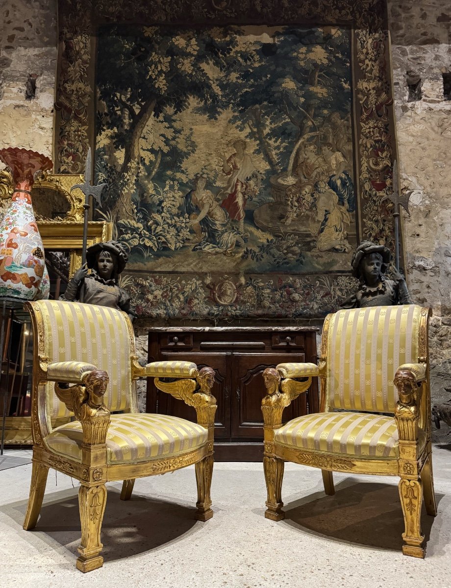 Pair Of Empire Style Caryatid Armchairs, Model By Jacob Desmalter-photo-4