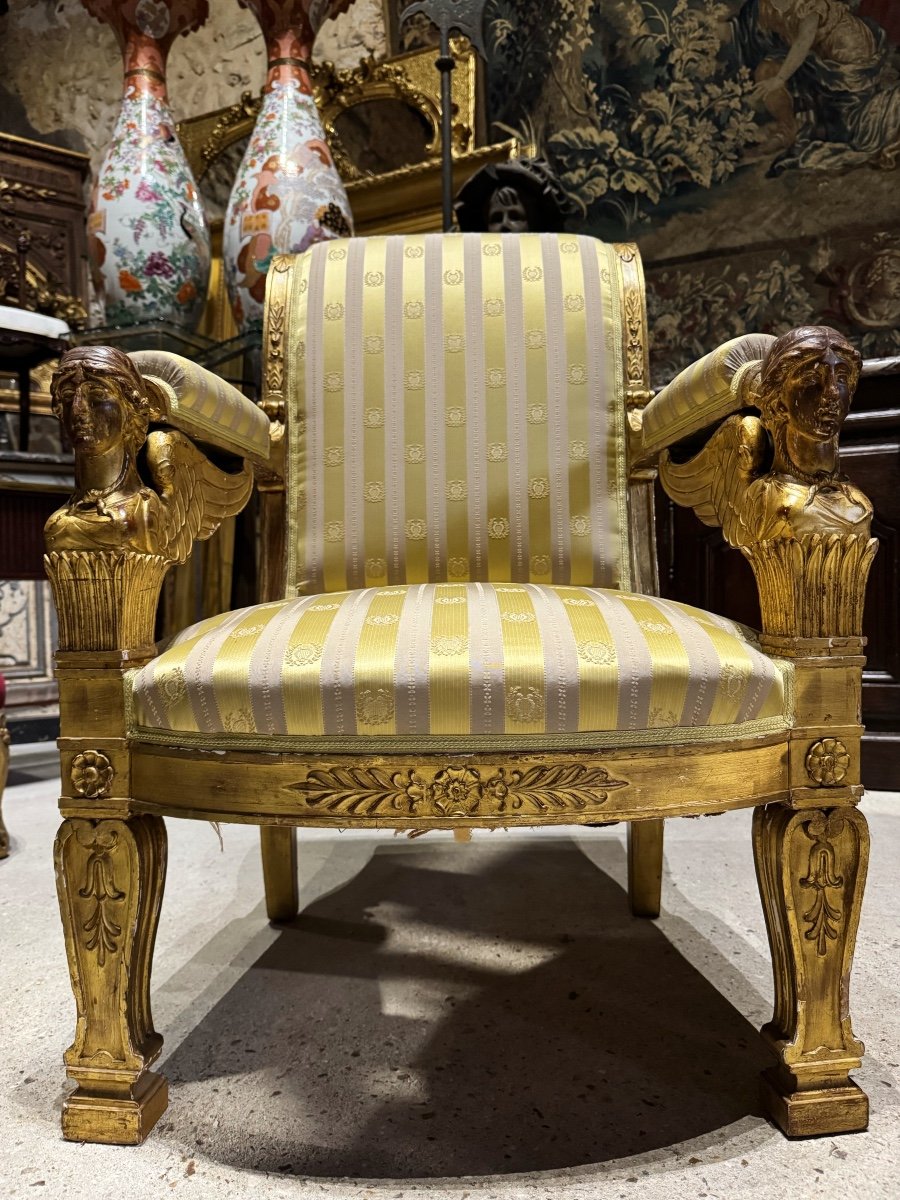 Paire De Fauteuils Aux Cariatides Style Empire, Modèle De Jacob Desmalter-photo-1