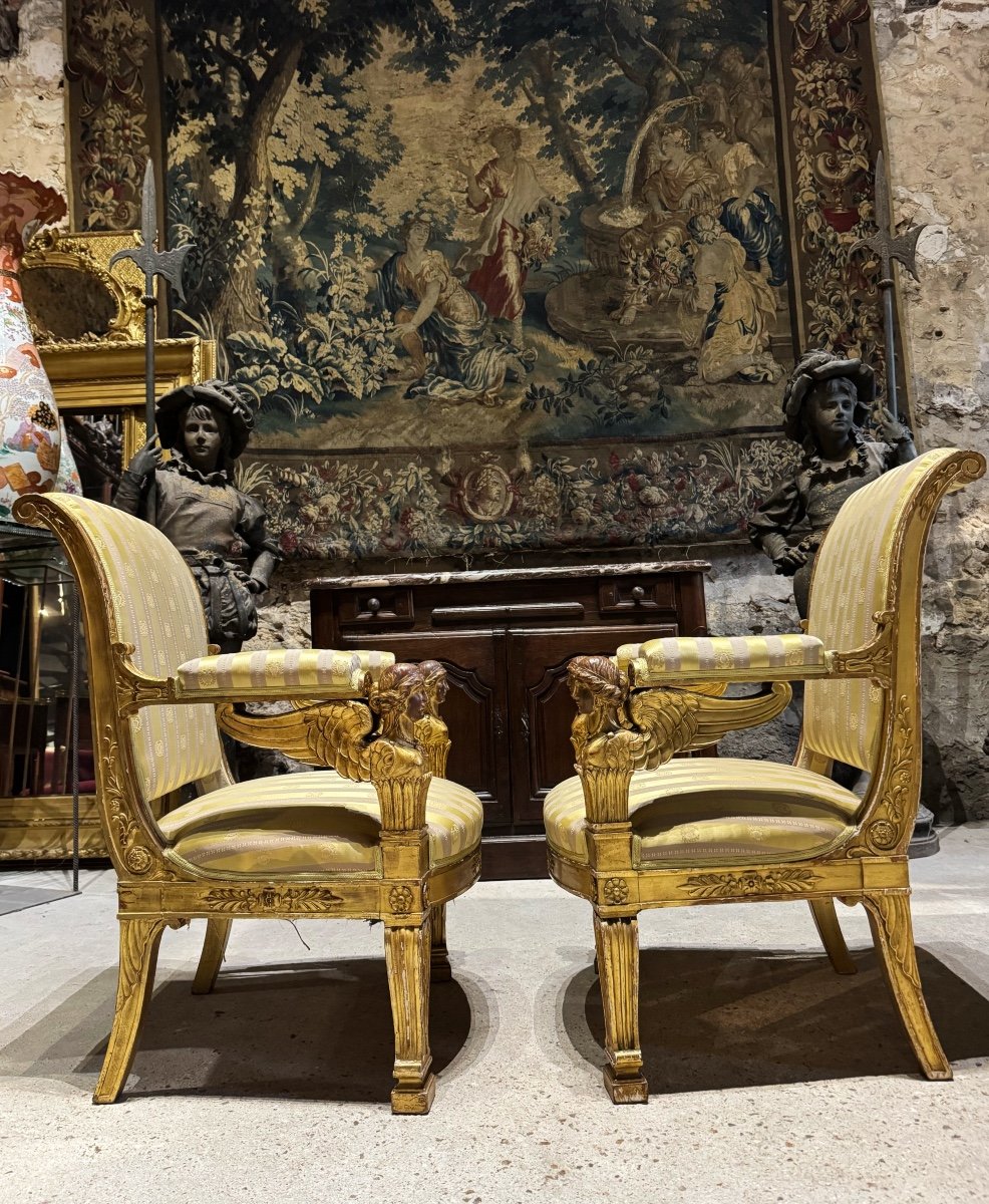 Pair Of Empire Style Caryatid Armchairs, Model By Jacob Desmalter-photo-7