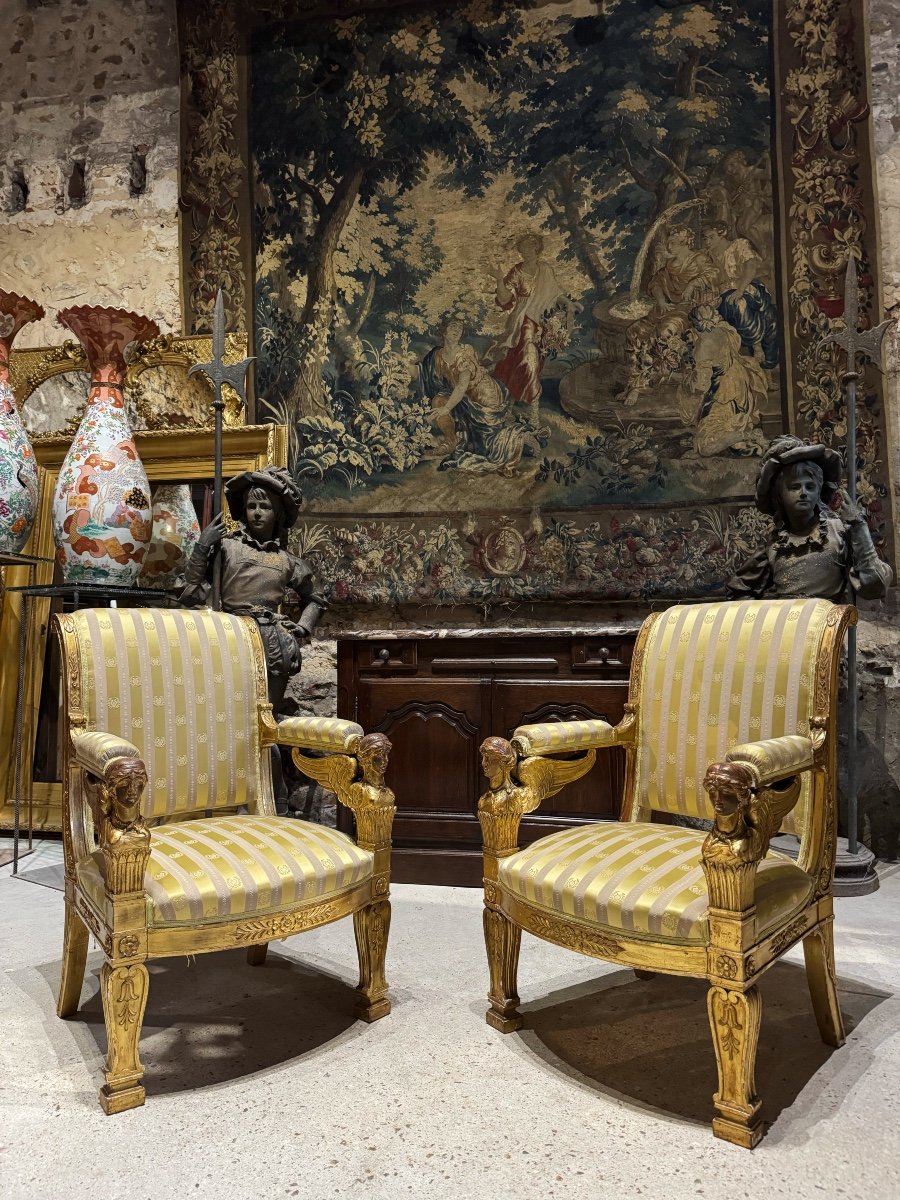 Pair Of Empire Style Caryatid Armchairs, Model By Jacob Desmalter