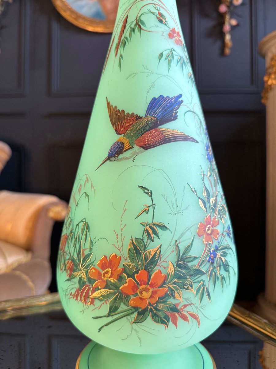 Paire De Vases En Opaline verte émaillée Du XIX ème Siècle ( ouraline ) -photo-4