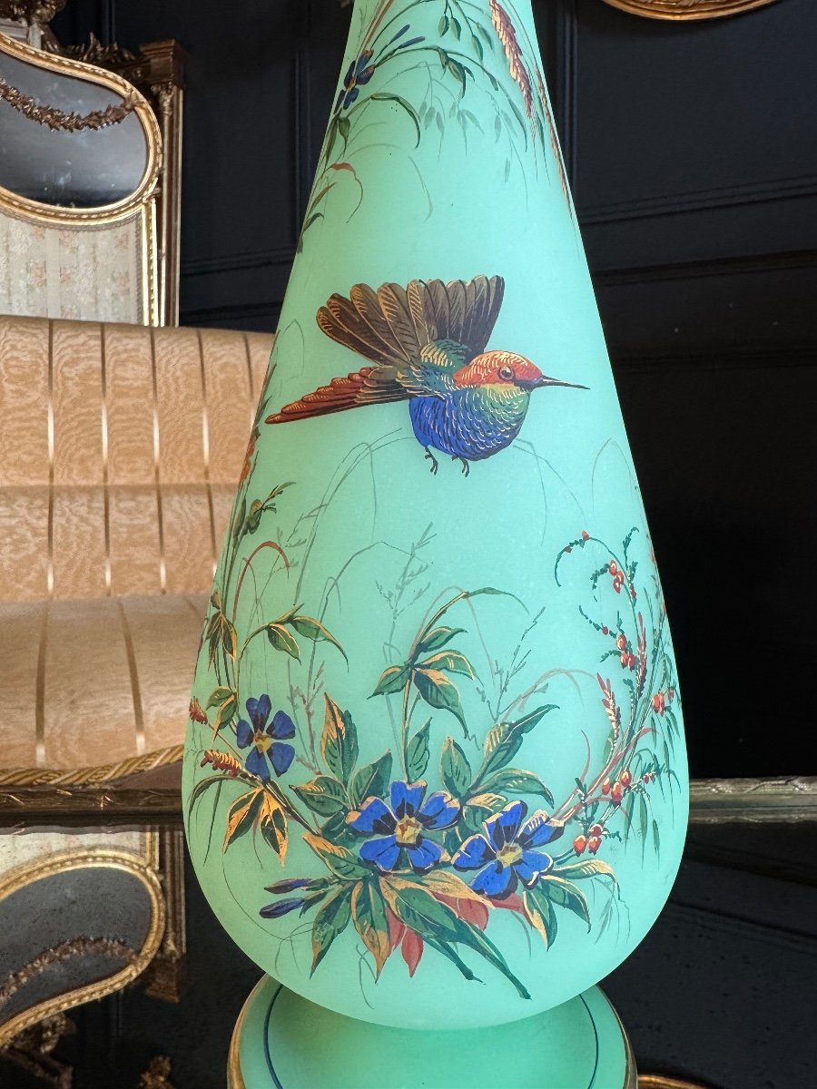 Paire De Vases En Opaline verte émaillée Du XIX ème Siècle ( ouraline ) -photo-1