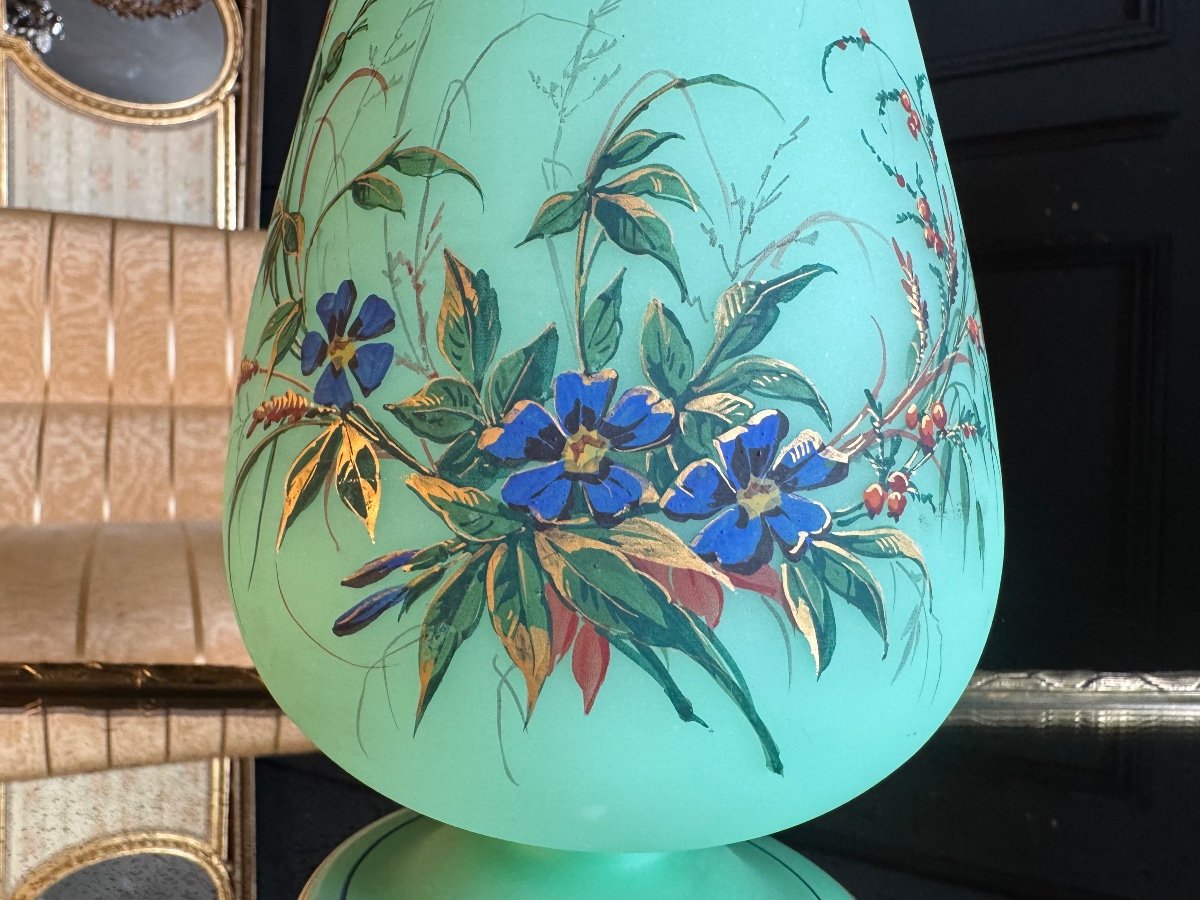 Paire De Vases En Opaline verte émaillée Du XIX ème Siècle ( ouraline ) -photo-5