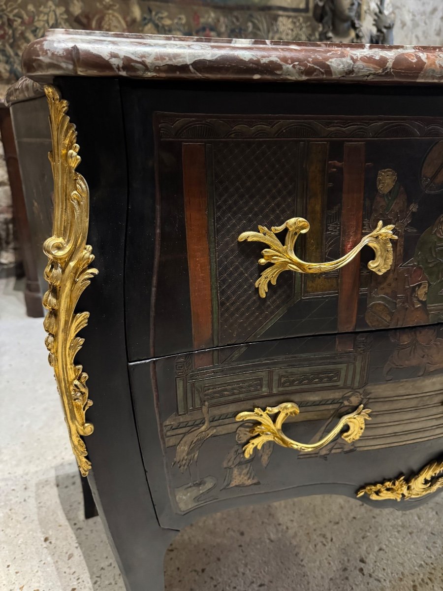 Chinese Lacquer (coromandel) Chest Of Drawers From The Napoleon III Period-photo-1