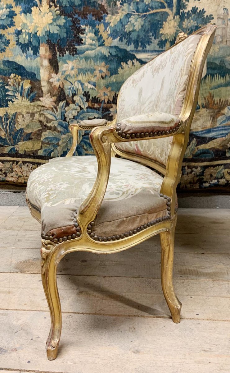 Canapé De Style Louis XV Bois Doré Napoléon III Tapisserie D’aubusson D’origine « aux Chinois »-photo-3