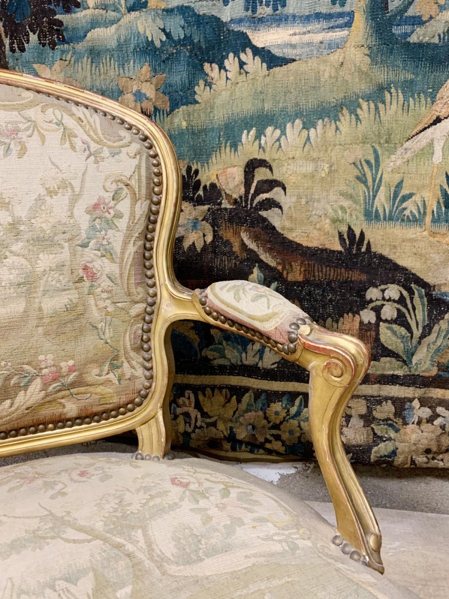 Canapé De Style Louis XV Bois Doré Napoléon III Tapisserie D’aubusson D’origine « aux Chinois »-photo-4