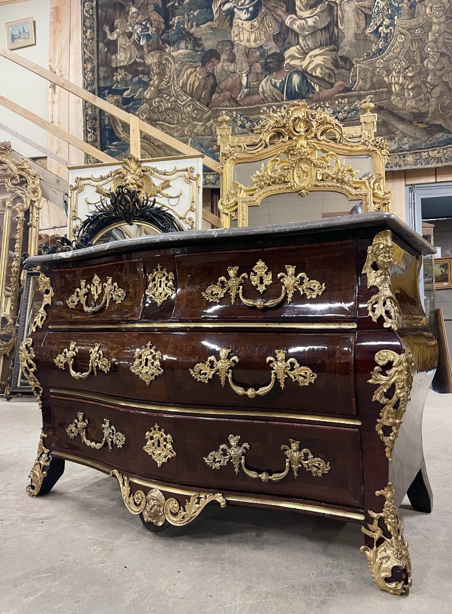 Louis XV Period Commode In Marquetry And Gilt Bronze Eighteenth Century-photo-2