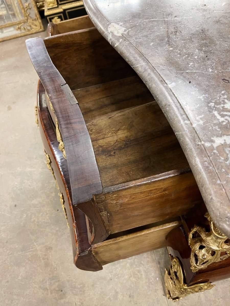 Louis XV Period Commode In Marquetry And Gilt Bronze Eighteenth Century-photo-6