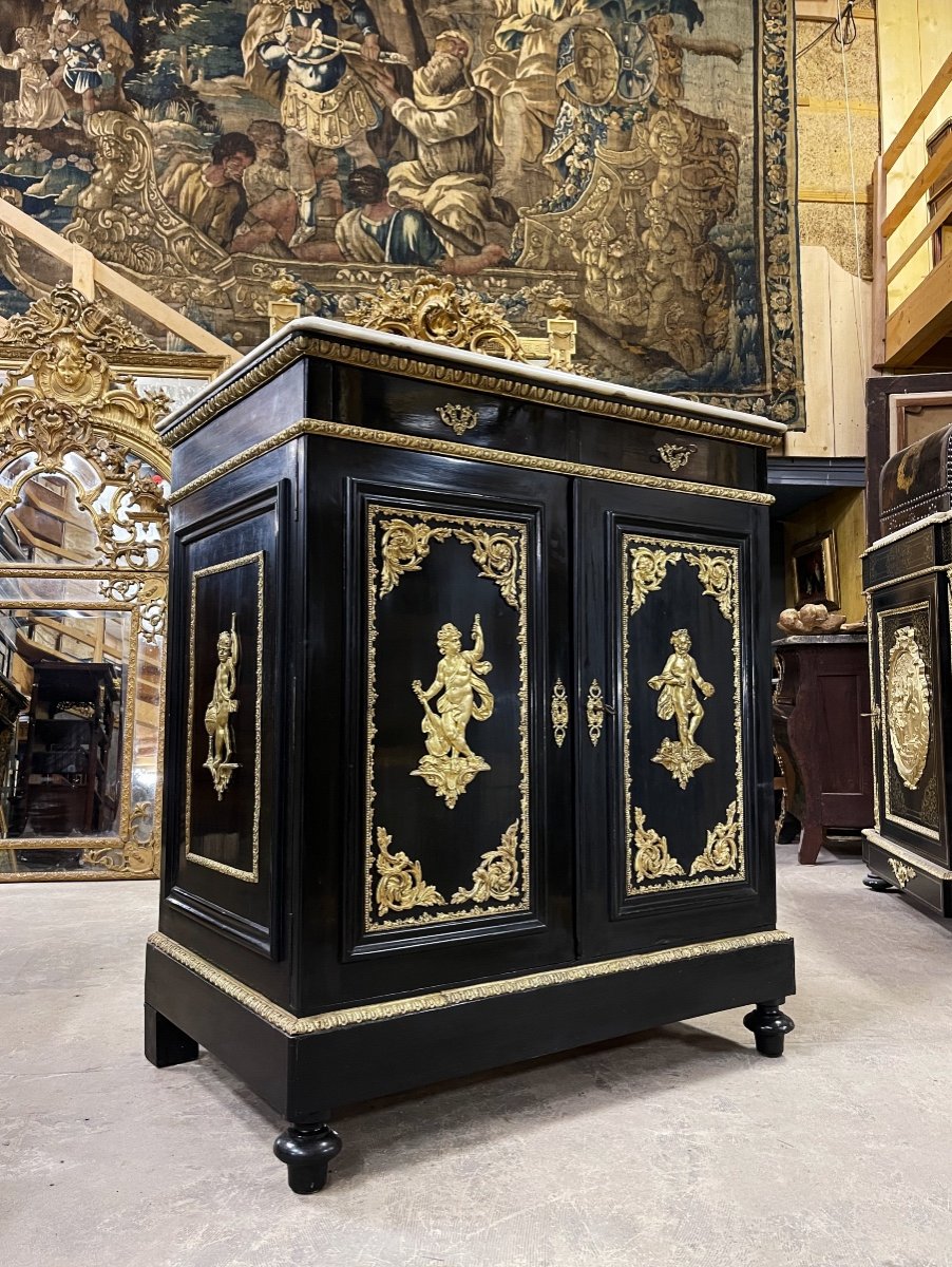 Buffet D’appui En Bois Noirci Et Bronzes Dorés dans le goût Befort Jeune  D’époque Napoléon III-photo-2