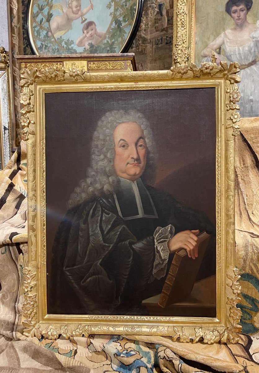 Portrait du XVIII ème Siècle d'Un Homme De Loi , Cadre D’origine -photo-2