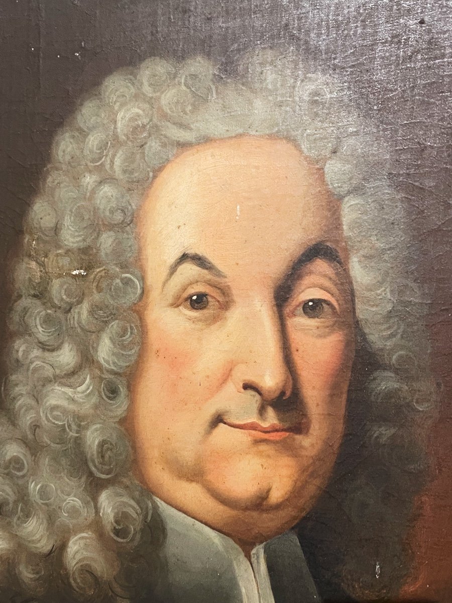 Portrait du XVIII ème Siècle d'Un Homme De Loi , Cadre D’origine -photo-3