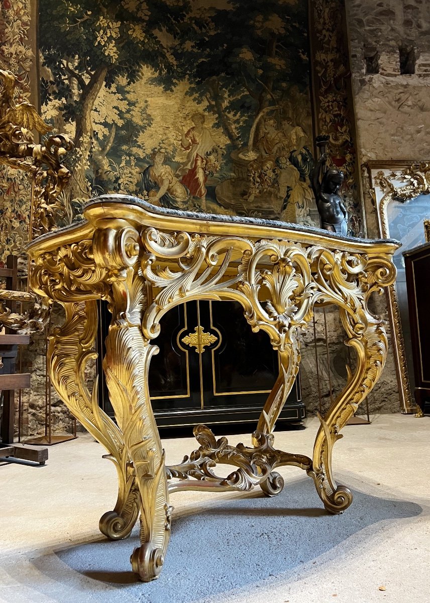 Mirror And Its Console In Golden Wood, Napoleon III XIXth Century-photo-1