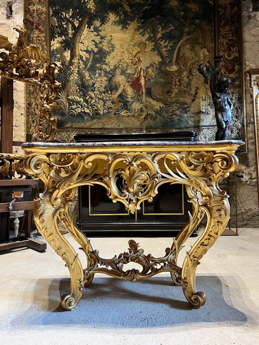 Mirror And Its Console In Golden Wood, Napoleon III XIXth Century-photo-2