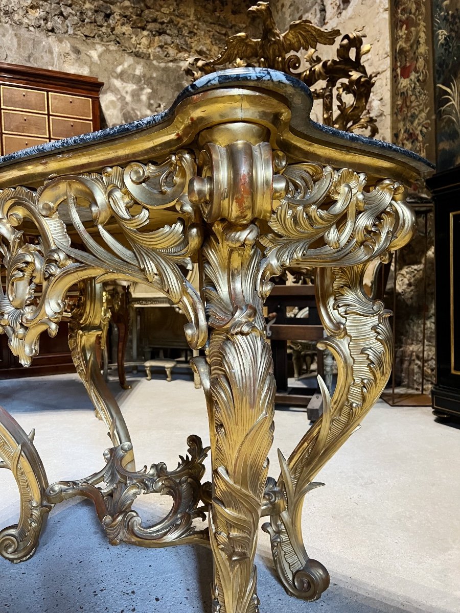 Mirror And Its Console In Golden Wood, Napoleon III XIXth Century-photo-3