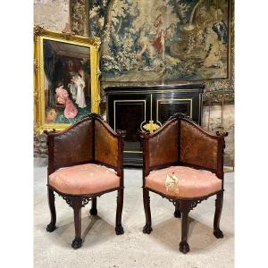 Pair Of Japanese Corner Armchairs Attributed To Gabriel Viardot Napoleon III Period