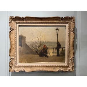 Gustave Maincent 1848-1897 Huile Sur Toile , Vue De Montmartre  XIX ème Siècle 