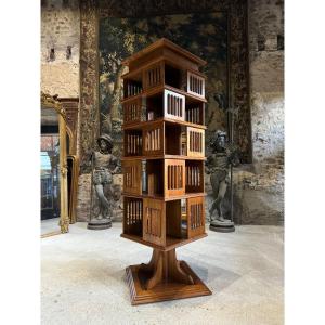 Art Deco Period Blond Mahogany Revolving Bookcase 