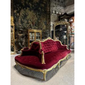 Napoleon III Period Gilded Wood Middle Sofa, 19th Century