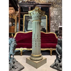 Carved Wooden Column With Corinthian Capital From The Napoleon III Period