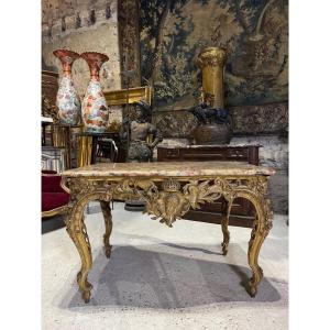 Console  « aux Armes De France » En Bois Doré D’époque Napoléon III