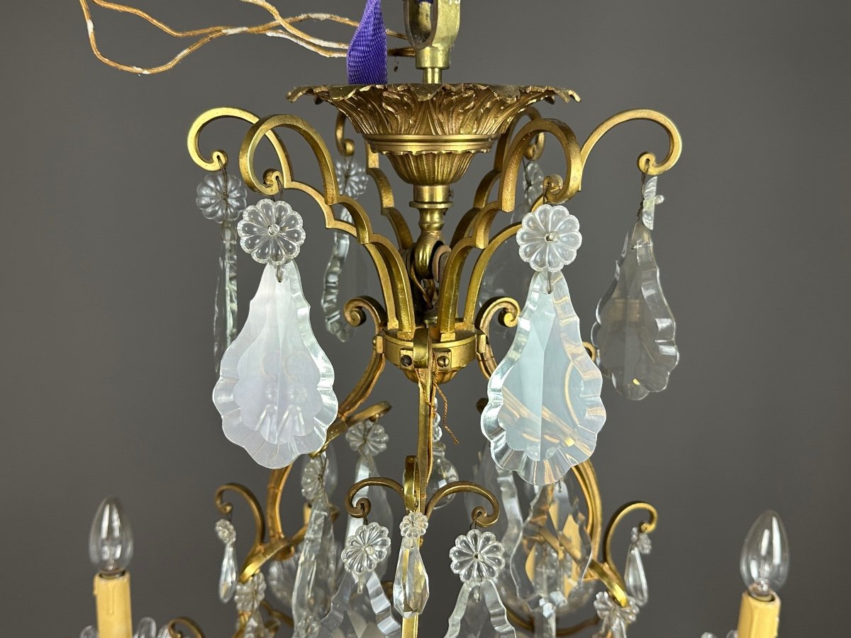 Signed Baccarat - Chandelier With Crystal Drops-photo-3