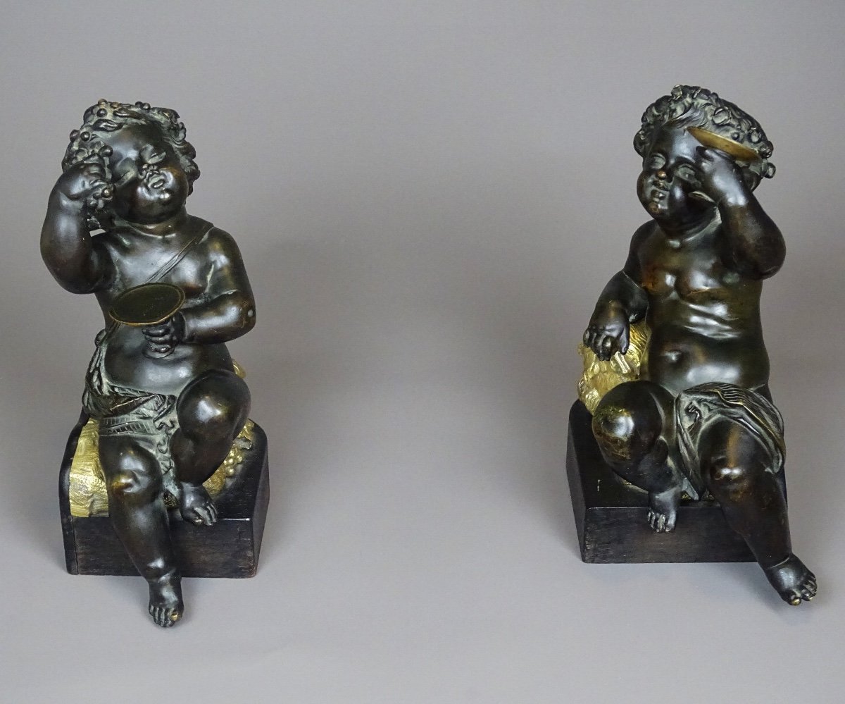 Paire De Putti / Chérubins En Bronze à Deux Patines-photo-2