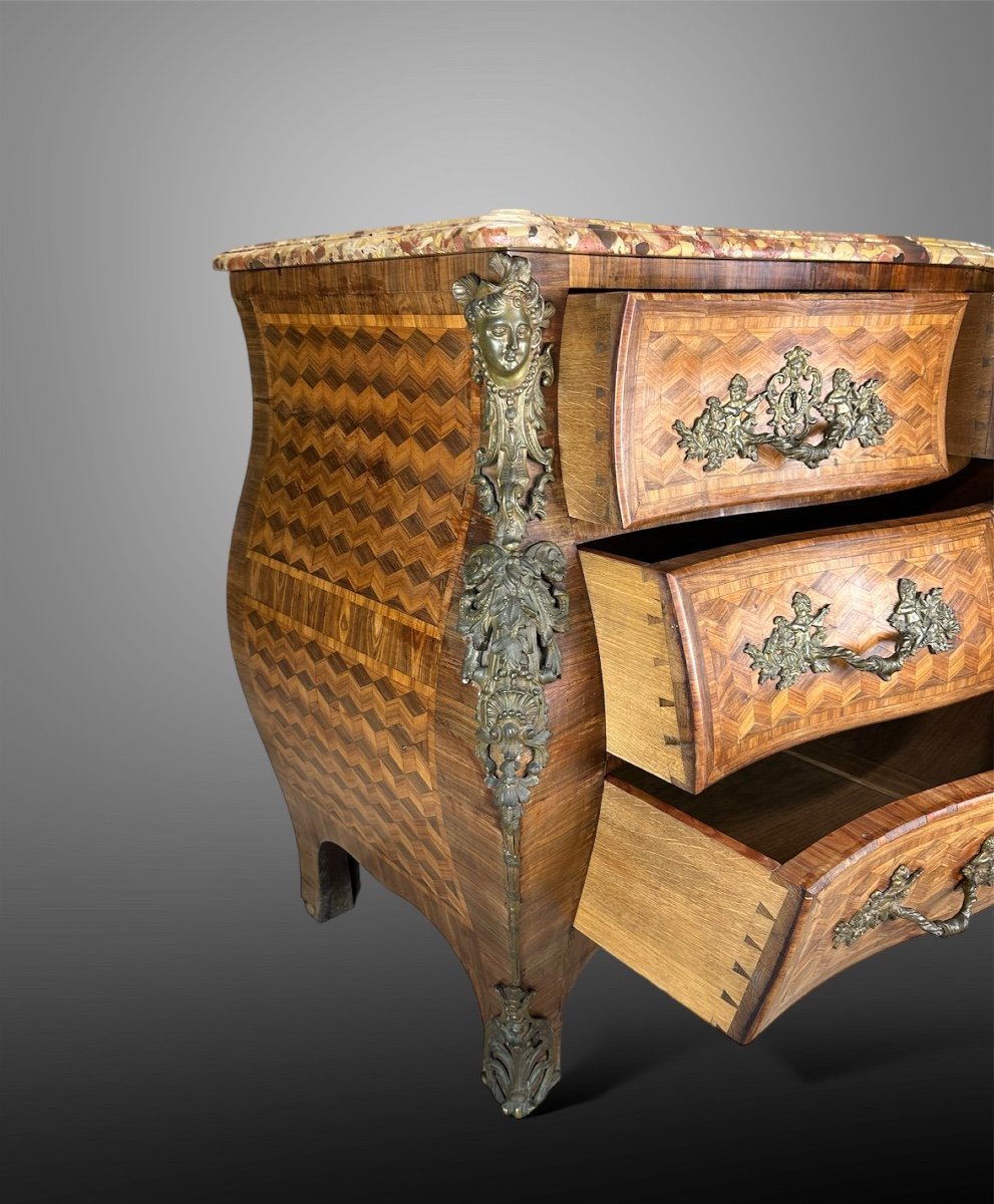 Tomb Commode In Regency Style Marquetry - 19th Century-photo-2