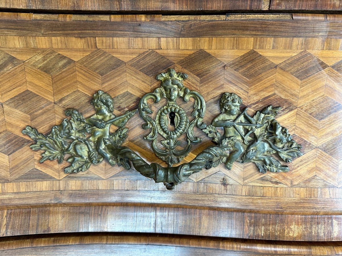 Tomb Commode In Regency Style Marquetry - 19th Century-photo-4