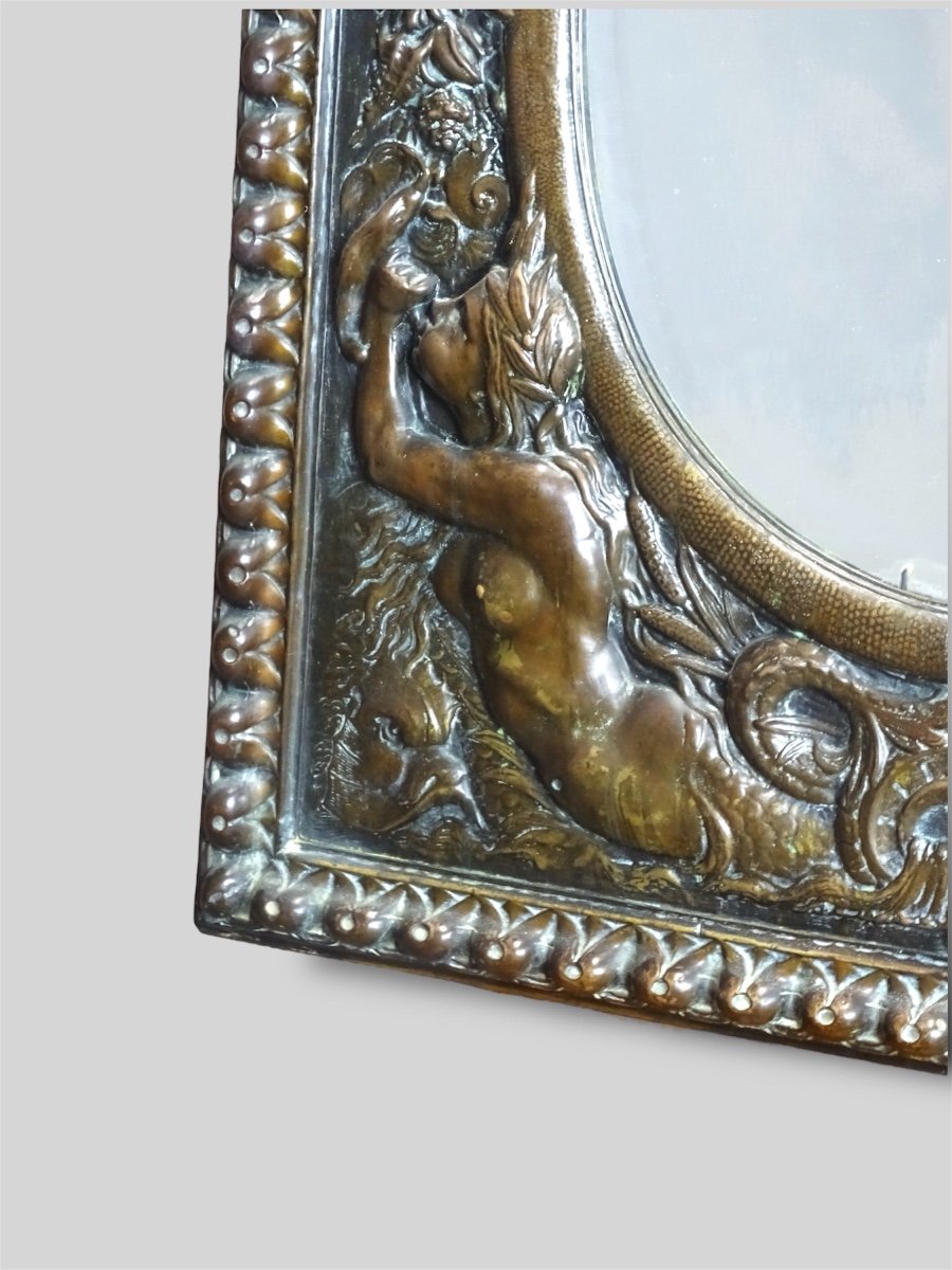 Louis XIV Style Embossed Copper Mirror -photo-2