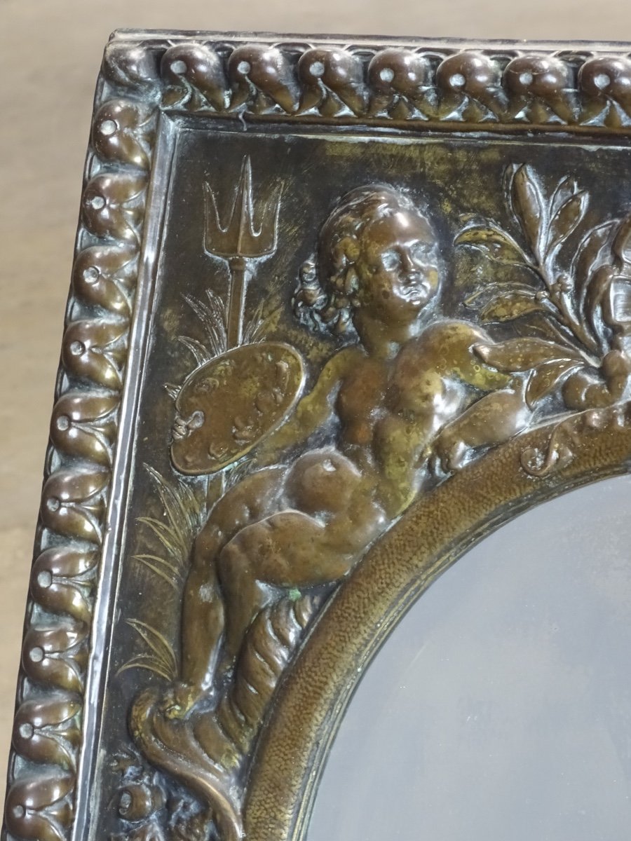 Louis XIV Style Embossed Copper Mirror -photo-1