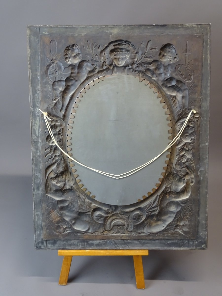 Louis XIV Style Embossed Copper Mirror -photo-4