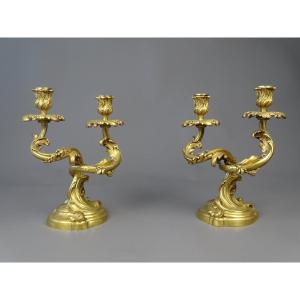 Edmond Becker And Susse Frères - Pair Of Rocaille Style Candlesticks