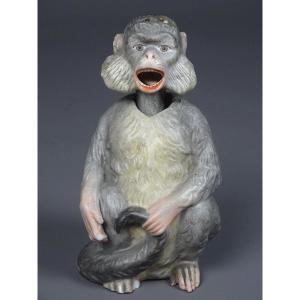 Ernst Bohne & Sohne - Porcelain Monkey - Articulated Head And Tongue