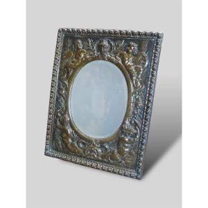 Louis XIV Style Embossed Copper Mirror 