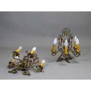 Gilbert Poilerat - Pair Of Wrought Iron Wall Sconces / Candelabra From The 1940s