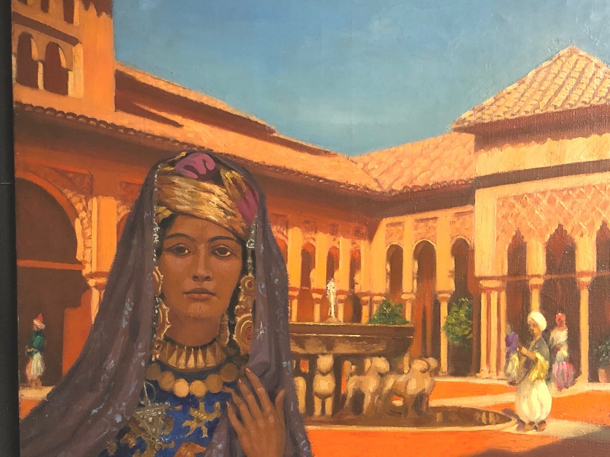 Pierre Christian Ganne 1902-1984 Large Oil Orientalist Alhambra Grenada Spain Morocco-photo-4