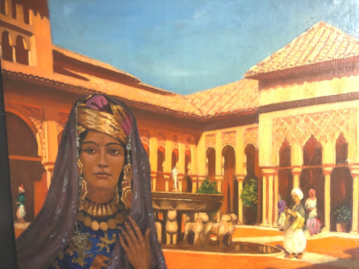 Pierre Christian Ganne 1902-1984 Large Oil Orientalist Alhambra Grenada Spain Morocco