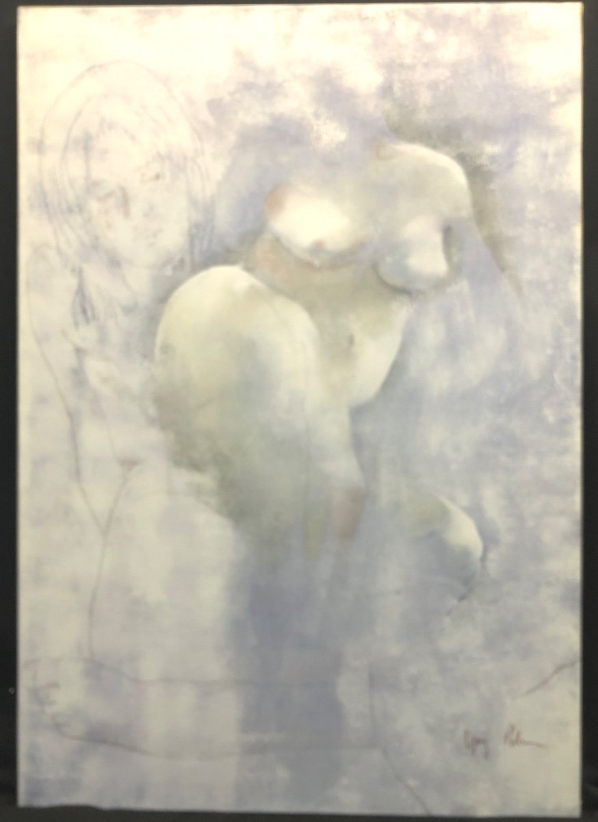 Guy PATRIER XXe GRANDE huile 116x81cm étude de femmes nues Fond d’atelier 45