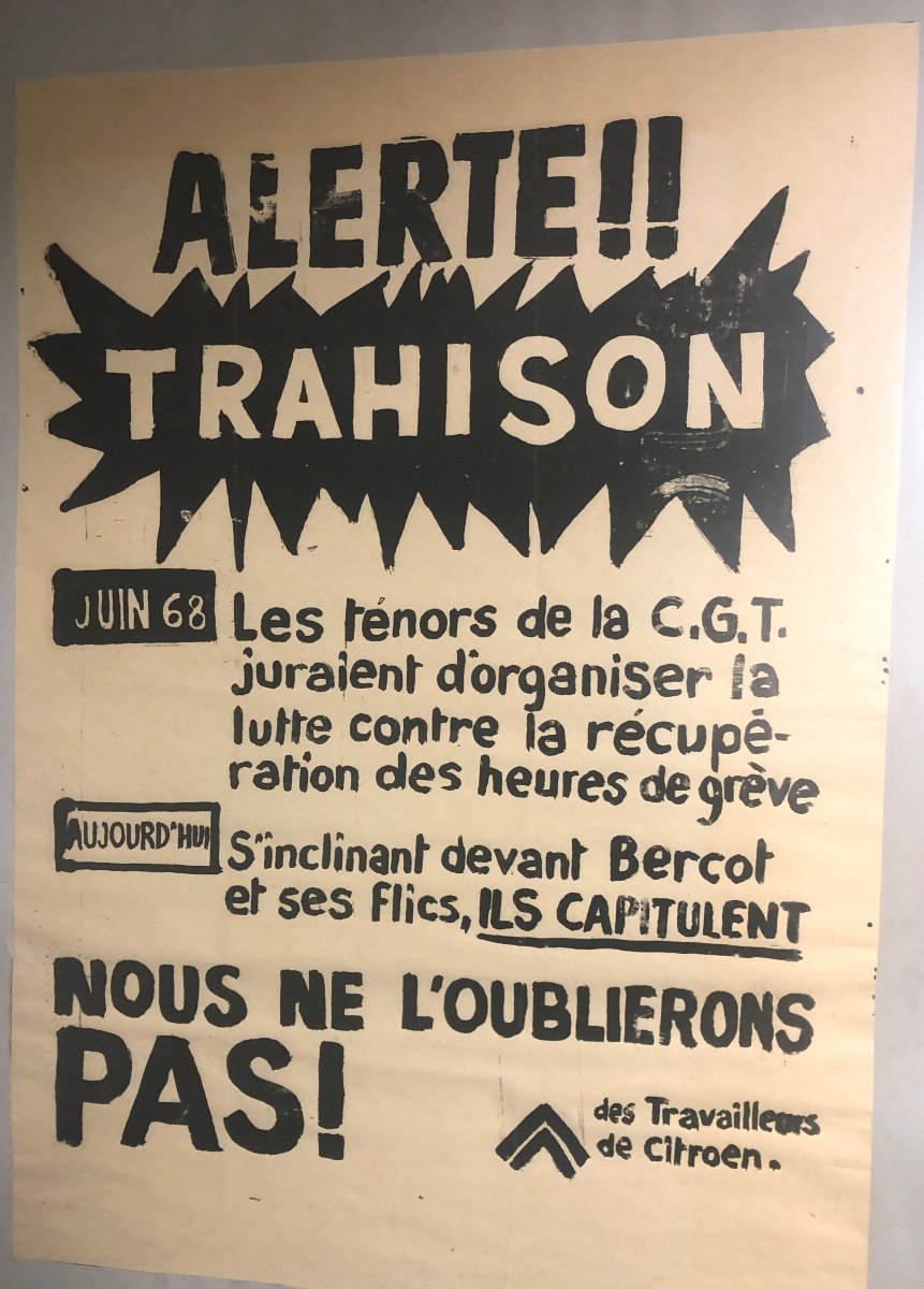 Rare Poster May June 68 Citroën Treason Alert Cgt