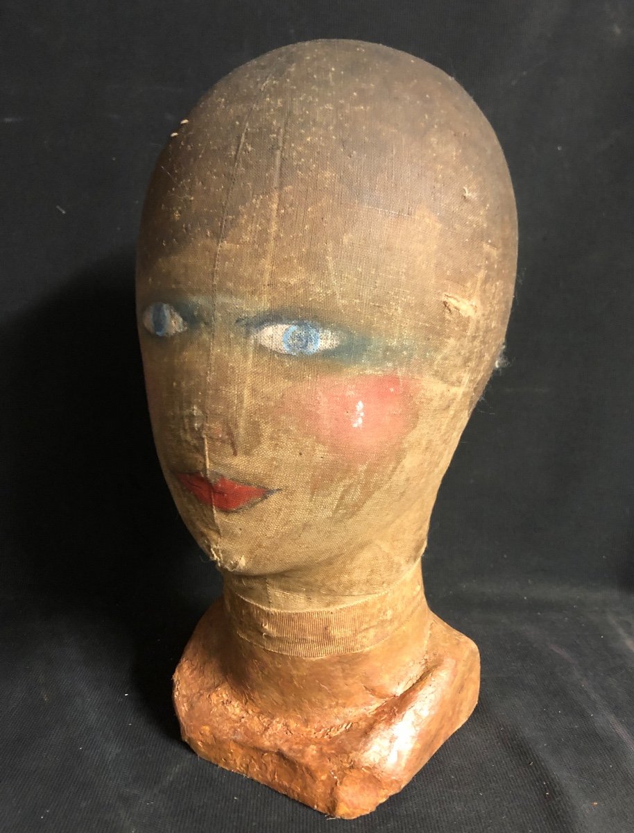 Marotte De Hatter 32 Cm Nineteenth-twentieth Head With Store Hat-photo-3