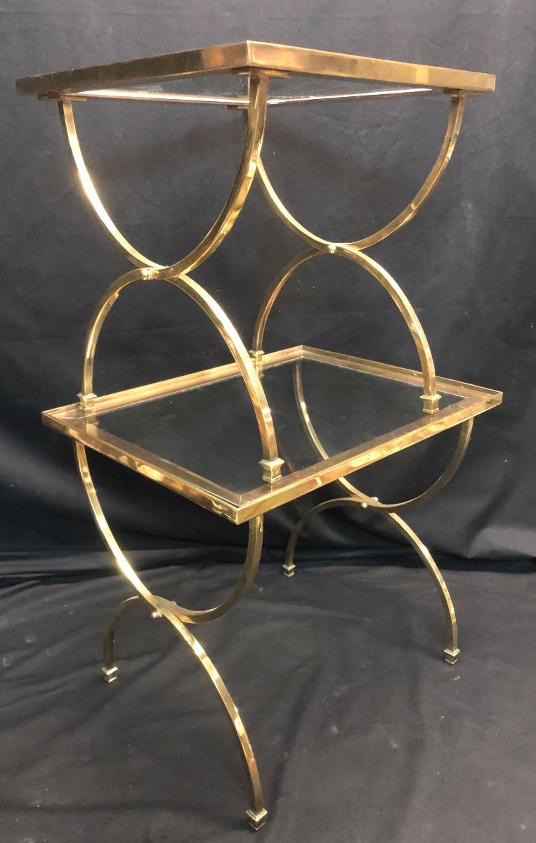 Pair Of 1970 Nesting Tables In Neoclassical Bronze And Tempered Glass In Taste Of Jansen-photo-2
